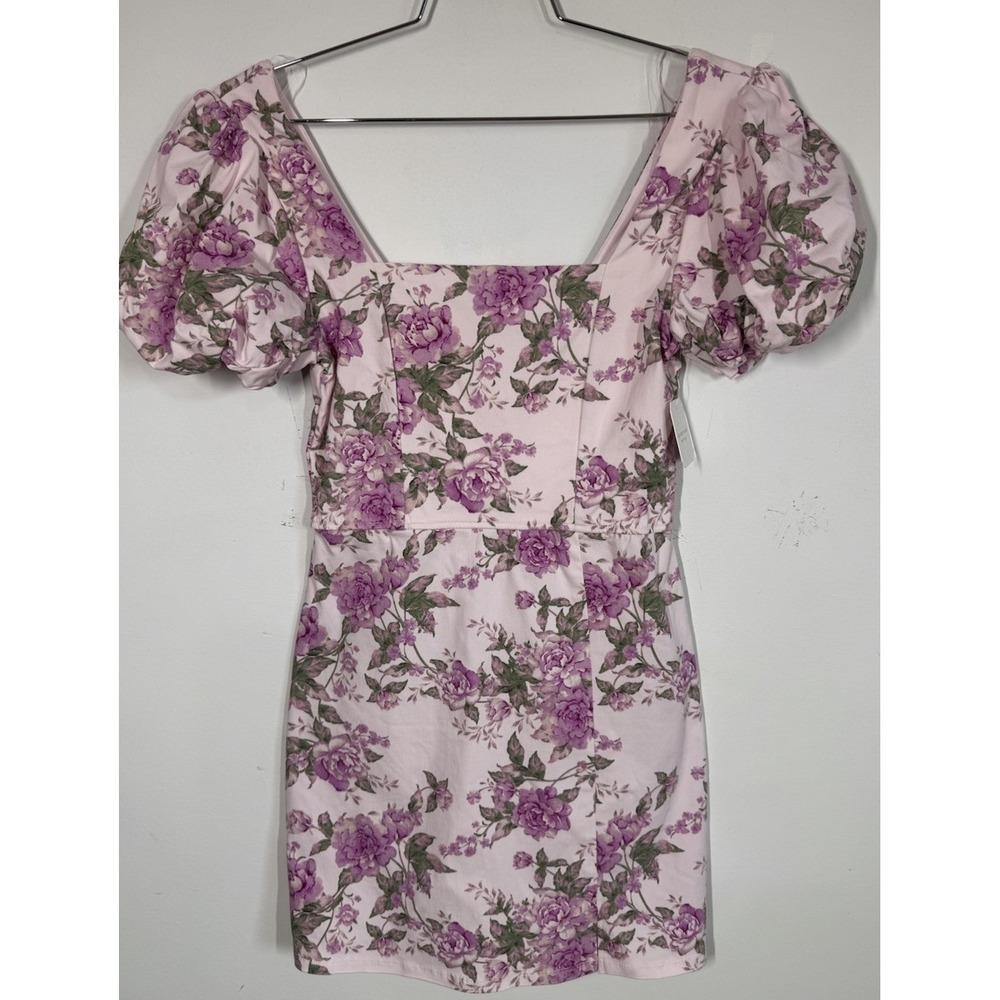 NWT Altar'd State Purple Floral Puff Sleeve Babydoll Mini Dress Coquette Size L
